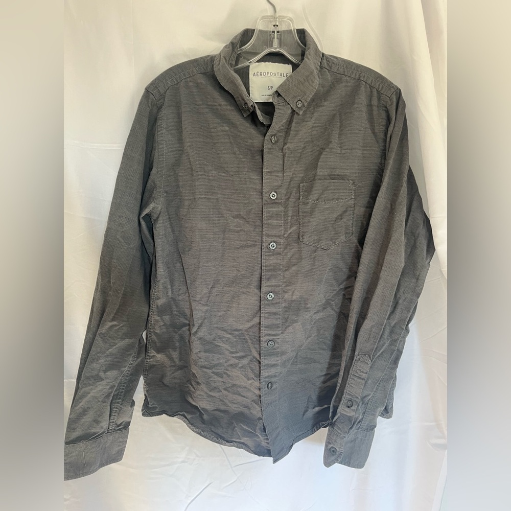 Aeropostale Men’s S Charcoal button dn textured long sleeve chest pocket casual